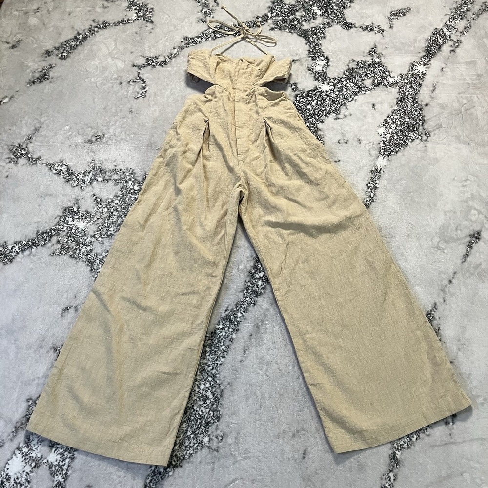 Bec + Bridge Monty Jumpsuit Womens Size 6 Light Sand Cutout Wide Leg